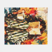 本を読む少女の温かみのある絵画アート フリースブランケット (正面(横))