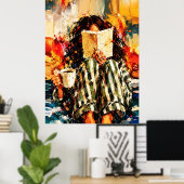 本を読む少女の温かみのある絵画アート ポスター (ホームオフィス)
