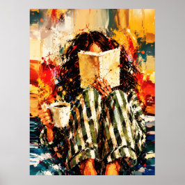 本を読む少女の温かみのある絵画アート ポスター