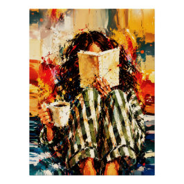 本を読む少女の温かみのある絵画アート ポスター