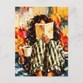 本を読む少女の温かみのある絵画アート ポストカード (正面)
