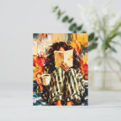 本を読む少女の温かみのある絵画アート ポストカード (スタンド正面)