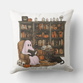 本を読む幽霊 猫好き ハロウィン クッション (裏面)