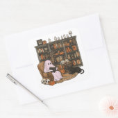 本を読む幽霊 猫好き ハロウィン スクエアシール (封筒)