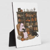 本を読む幽霊 猫好き ハロウィン フォトプラーク (側面)