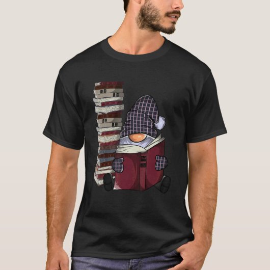 本を読む庭のノーム ノームと本 Tシャツ (正面)