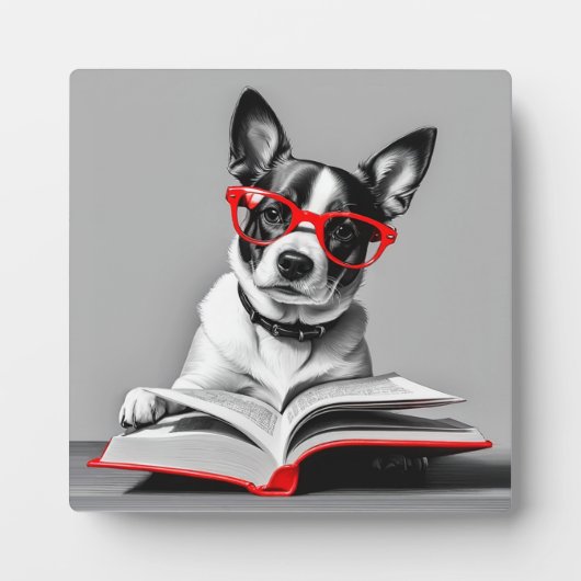 本を読む犬 フォトプラーク (正面)