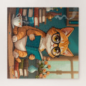 🐱 本を読む猫のジグソーパズル かわいいギフト ✨ ジグソーパズル (横)