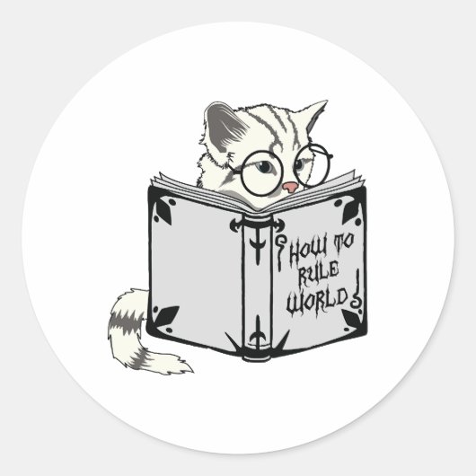 本を読む猫 ラウンドシール (正面)