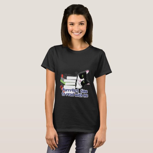 本を読む猫 Tシャツ (正面フル)