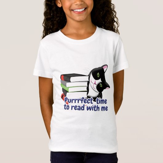 本を読む猫 Tシャツ (正面)