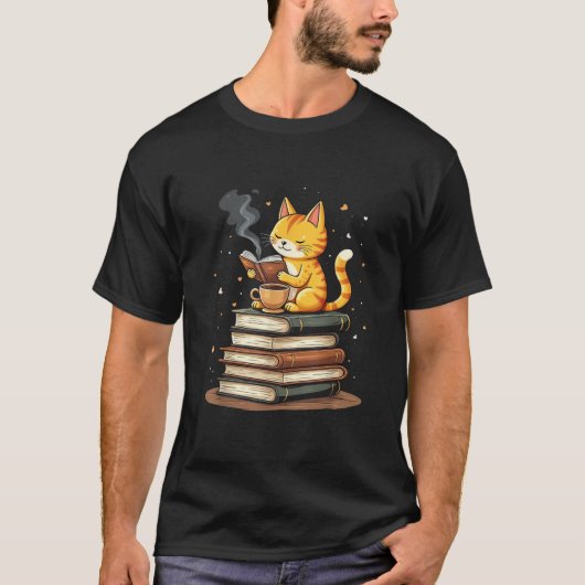 本を読む猫 Tシャツ (正面)