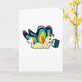 本を読む蝶 カード (黄色い花)