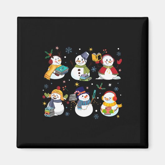 本を読む雪だるま先生 クリスマス ライブラリアン マグネット (正面)