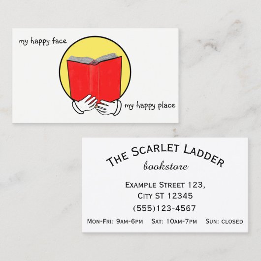 本を読む顔文字-本屋か図書館 名刺 (正面/裏面)