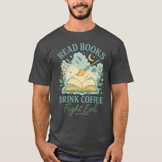 本を読む コーヒーを飲む Tシャツ (正面)
