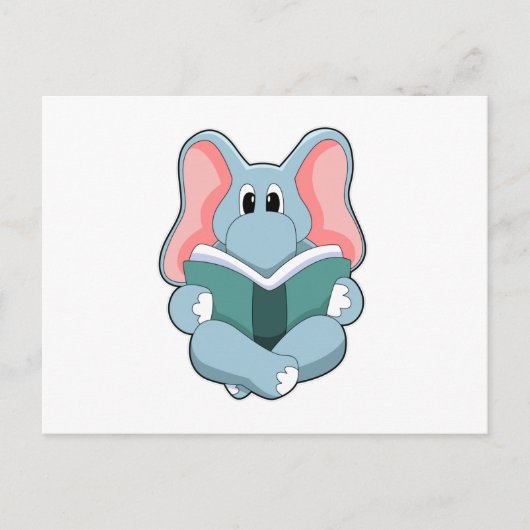本を読んでいるリーディングの象 ポストカード (正面)