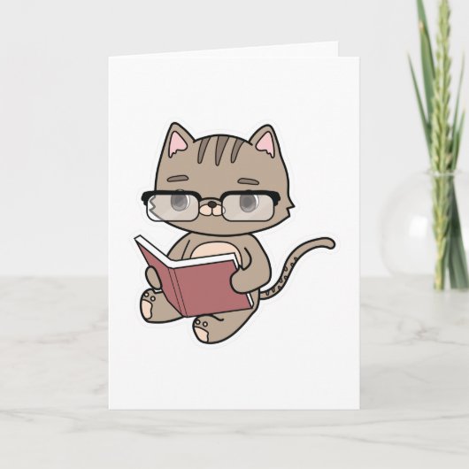 本を読んでいる猫 カード (正面)