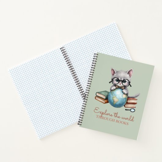 「本を通して世界を探索」かわいい子猫 ノートブック (内部)