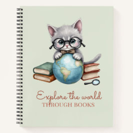 「本を通して世界を探索」かわいい子猫 ノートブック