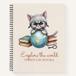 「本を通して世界を探索」かわいい子猫 ノートブック