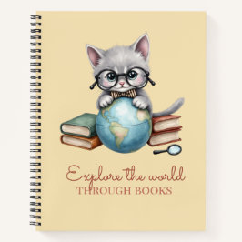 「本を通して世界を探索」かわいい子猫 ノートブック