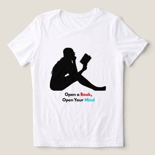 本を開く、心を開く - 読書好きデザイン トライブレンドＴシャツ (デザイン正面)