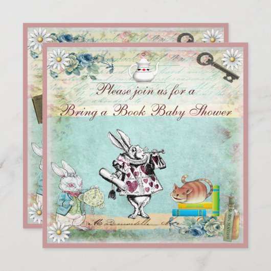 本アリス及びチェシャー猫のベビーシャワーを持って来て下さい 招待状 (正面/裏面)