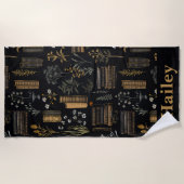 本エレガントデザイン- Dark Academia -ヴィンテージ本 ビーチタオル (正面)