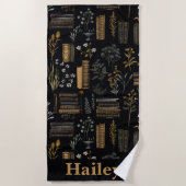 本エレガントデザイン- Dark Academia -ヴィンテージ本 ビーチタオル (正面)