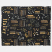 本エレガントデザイン- Dark Academia -ヴィンテージ本 フリースブランケット (正面(横))