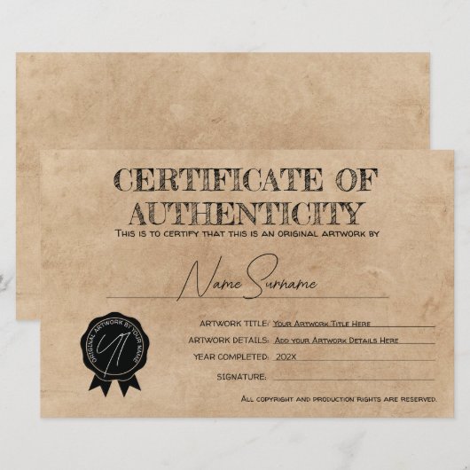 本シンプル真正性証明書 (正面/裏面)