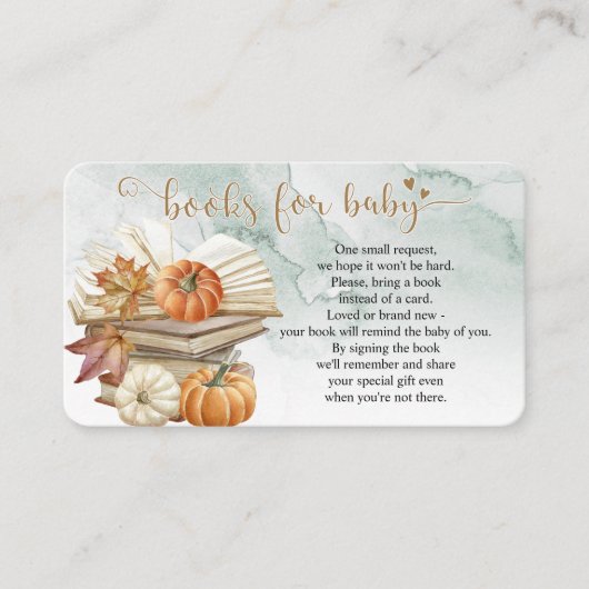 本テーマカボチャ赤ちゃんシャワーブックリクエストカード エンクロージャーカード (正面)