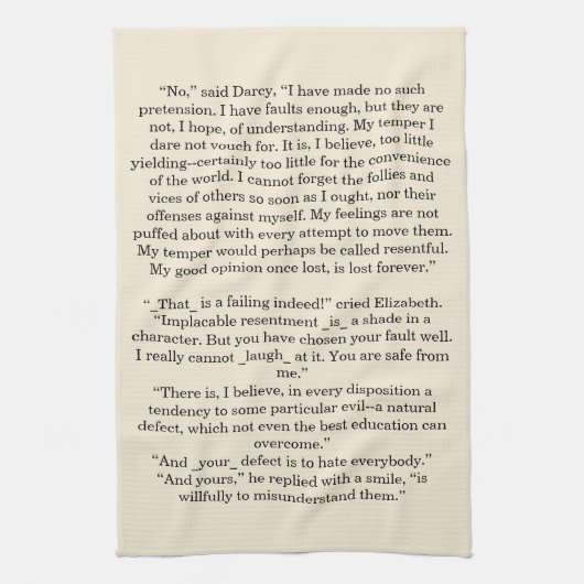 本パーソナライズされた引用文文字プライドと偏見 キッチンタオル (縦)