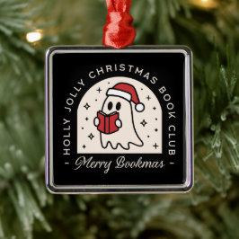 本メリーマス本好きのクリスマス黒の愛好家 メタルオーナメント