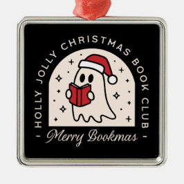 本メリーマス本好きのクリスマス黒の愛好家 メタルオーナメント