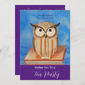 本付きフクロウ – 茶パーティの招待状 招待状 (正面/裏面)