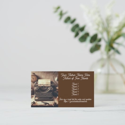 本作家マニュアルヴィンテージタイプライター茶色セピア 名刺 (スタンド正面)