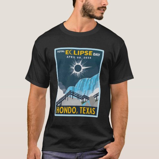 本堂テキサス州太陽の皆既食2024 Tシャツ (正面)