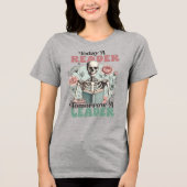 本好きなスケルトンの面白い読書Tシャツ トライブレンドTシャツ (正面)