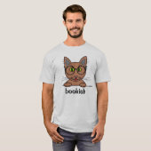 本好きな勉強好きな眼鏡の可愛い猫 Tシャツ (正面フル)