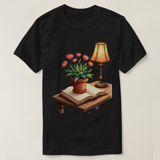 本好きな植物ママへのギフト - 本から咲く花 Tシャツ (デザイン正面)