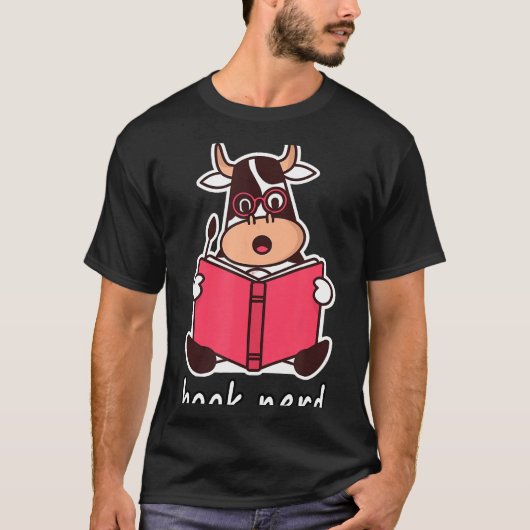 本好きな牛好きアンプ読書大好き Tシャツ (正面)