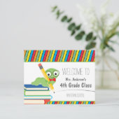 本好きな虫の学校復帰カラフル ポストカード (スタンド正面)