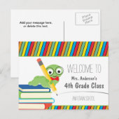 本好きな虫の学校復帰カラフル ポストカード (正面/裏面)