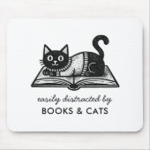 本好きな黒猫の書籍愛好家の引用 マウスパッド (正面)