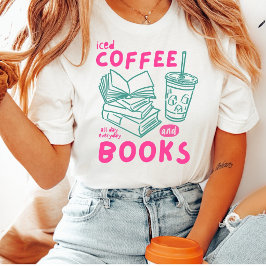 本好きのためのアイスコーヒーと本Tシャツ Tシャツ