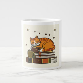 本好きのためのホワイトマグカップ「眠る猫のコーヒー」ギフト ジャンボコーヒーマグカップ