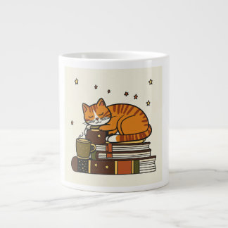 本好きのためのホワイトマグカップ「眠る猫のコーヒー」ギフト ジャンボコーヒーマグカップ