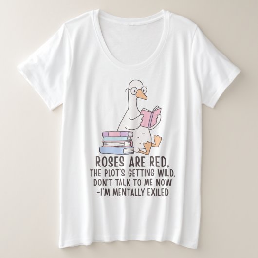 本好きのガチョウ 読書 プラスサイズTシャツ (デザイン正面)